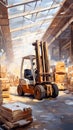 modern forklift at big industrial warehouse, generative AI Royalty Free Stock Photo
