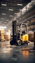 modern forklift at big industrial warehouse, generative AI Royalty Free Stock Photo