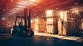 modern forklift at big industrial warehouse, generative AI Royalty Free Stock Photo