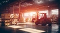 modern forklift at big industrial warehouse, generative AI Royalty Free Stock Photo