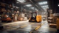 modern forklift at big industrial warehouse, generative AI Royalty Free Stock Photo