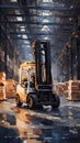 modern forklift at big industrial warehouse, generative AI Royalty Free Stock Photo