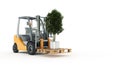 Modern forklift truck with small tree