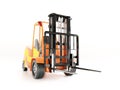 Modern forklift truck on white