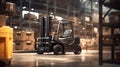 A modern forklift for working in a warehouse, loading, unloading and transporting goods. Logistics warehouse