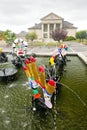 modern fountain in front of town hall, Chateau-Chinon, Burgundy