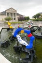 modern fountain in front of town hall, Chateau-Chinon, Burgundy