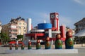 Modern fountain with Matryoshkas in the evening Royalty Free Stock Photo