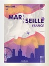 France Marseille skyline city gradient vector poster