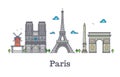 Modern france travel line landmark, paris panorama vector illustration Royalty Free Stock Photo