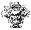 Modern French Grotesque Mask, vintage engraving