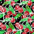 Modern fresh seamless pattern with cherries. Repeating stylized Royalty Free Stock Photo