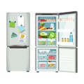 Modern fridge with different food set colorful poster Royalty Free Stock Photo