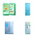 Modern fridge icons set cartoon vector. Different size and color refrigerator Royalty Free Stock Photo