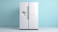 modern fridge isolated on light blue background