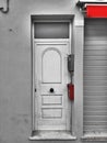 Modern front door red white and grey art.
