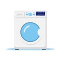 Modern front loading automatic washing machine with clear blue door and digital display Royalty Free Stock Photo
