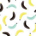 Modern fruit seamless pattern. Background with banana. Great for kids fabric, textile, etc. Vector Illustration.