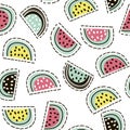 Modern fruit seamless pattern. Background with watermelon. Great for kids fabric, textile, etc. Vector Illustration.