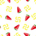 Modern fruits seamless pattern, great design for any purposes. Vector fashion background. Royalty Free Stock Photo