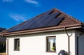 Modern full black solar panels on the roof of a private house