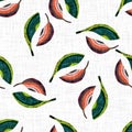 Colorful retro watercolor leaf sixties style seamless pattern. Modern fun vintage doodle foliage linen background