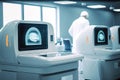 Modern and functioning medical screening technology at laboratory. Postproducted generative AI digital illustration.Generative AI