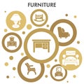 Modern Furniture Infographic design template with icons. Home decoration Infographic visualization in bubble design on