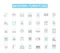 Modern furniture linear icons set. Minimalism, Sleek, Chic, Contemporary, Functional, Innovation, Geometry line vector