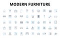 Modern furniture linear icons set. Minimalism, Sleek, Chic, Contemporary, Functional, Innovation, Geometry vector