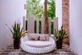 Modern furniture, outdoor rattan sofa couch and plant pots