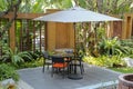 Rattan garden table and chairs, Dining garden chair outdoor in garden, Furniture in modern patio
