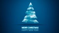 Modern future christmas tree and Merry Christmas and Happy New Year greetings message on blue background.Elegant holiday Royalty Free Stock Photo