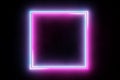 Modern futuristic abstract blue, red and pink neon glowing light square double frame design in dark room background