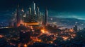 modern futuristic city, night glowing cityscape generative ai