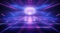 Modern futuristic concert stage with dynamic neon blue purple illumination. Modern Night Club. Concept of virtual Royalty Free Stock Photo