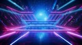 Modern futuristic concert stage with dynamic neon blue purple illumination. Modern Night Club. Concept of virtual Royalty Free Stock Photo