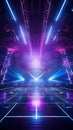 Modern futuristic concert stage with dynamic neon blue purple illumination. Modern Night Club. Concept of virtual Royalty Free Stock Photo