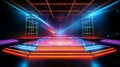 Modern futuristic concert stage with dynamic neon rainbow illumination. Modern Night Club. Concept of virtual reality Royalty Free Stock Photo