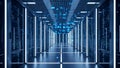 Futuristic Data Center Server Room Corridor with Blue Lights, AI and Technology Concept Royalty Free Stock Photo