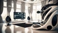 A modern futuristic living room interior design, futurism decor, stunning and luxury.