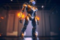 Modern futuristic male humanoid robot with metal outfit. Neural network generated art