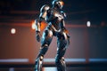 Modern futuristic male humanoid robot with metal outfit. Neural network generated art