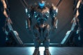 Modern futuristic male humanoid robot with metal outfit. Neural network generated art