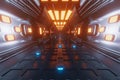 Modern futuristic Neon Light Glowing Sci Fi space station. realistic dark corridor Universe view. Alien Ship Stargate. AGV Royalty Free Stock Photo