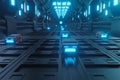 Modern futuristic Neon Light Glowing Sci Fi space station. realistic dark corridor Universe view. Alien Ship Stargate. AGV Royalty Free Stock Photo