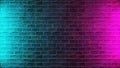 Modern futuristic neon lights on old grunge brick wall room background. 3d rendering Royalty Free Stock Photo