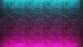 Modern futuristic neon lights on old grunge brick wall room background. 3d rendering Royalty Free Stock Photo