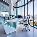 Modern futuristic office ergonomic workstations space. generative AI