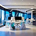 Modern futuristic office ergonomic workstations space. generative AI